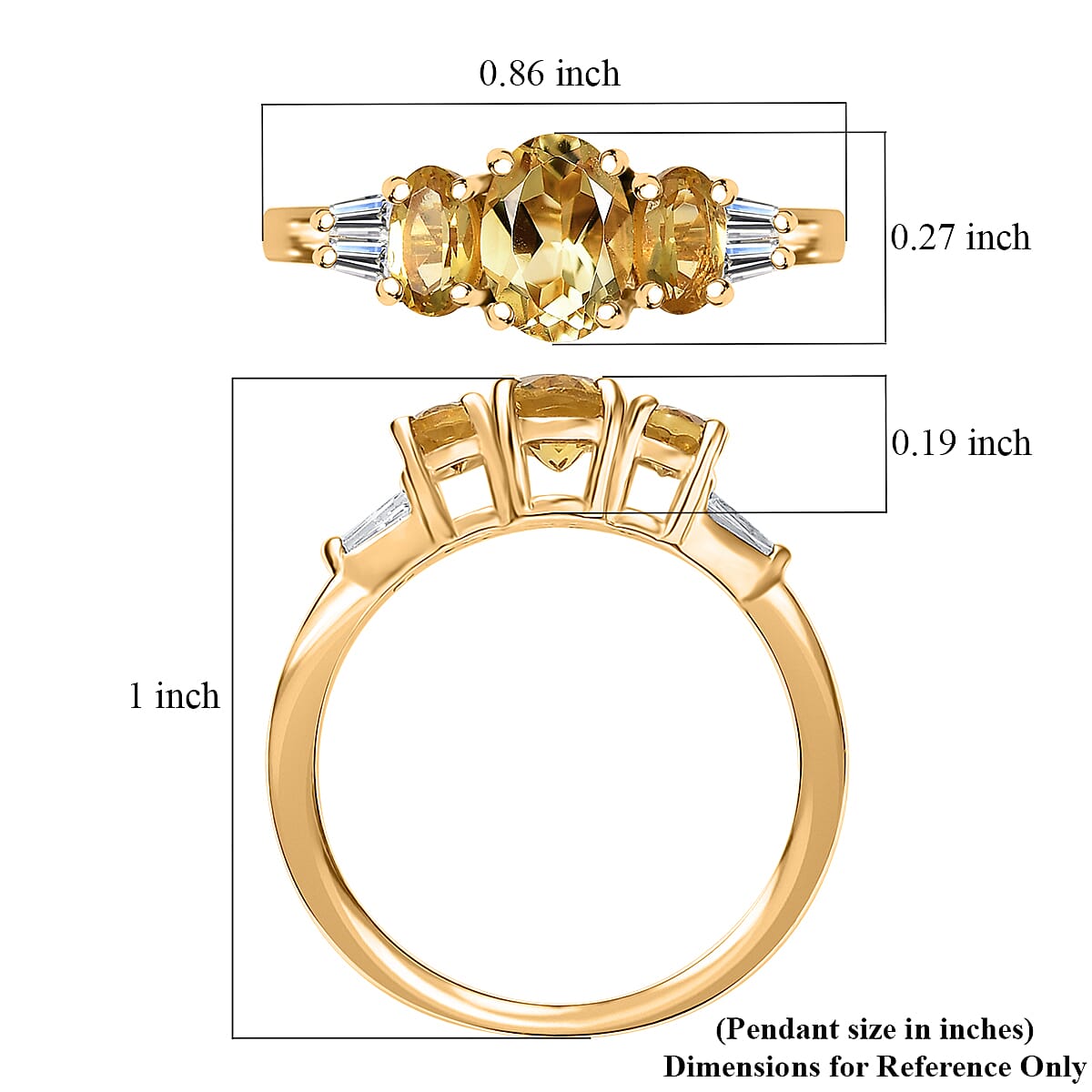 D'Joy Premium Brazilian Heliodor and White Zircon 1.40 ctw Trinity Ring in 18K Vermeil Yellow Gold Over Sterling Silver (Size 10.0)