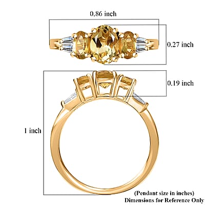 D'Joy Premium Brazilian Heliodor and White Zircon 1.40 ctw Trinity Ring in 18K Vermeil Yellow Gold Over Sterling Silver (Size 10.0)