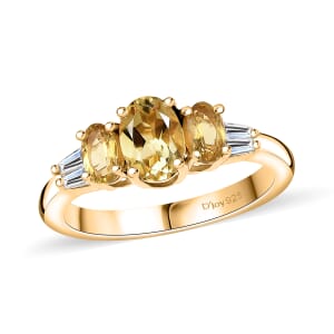 D'Joy Premium Brazilian Heliodor and White Zircon 1.40 ctw Trinity Ring in 18K Vermeil Yellow Gold Over Sterling Silver (Size 7.0)
