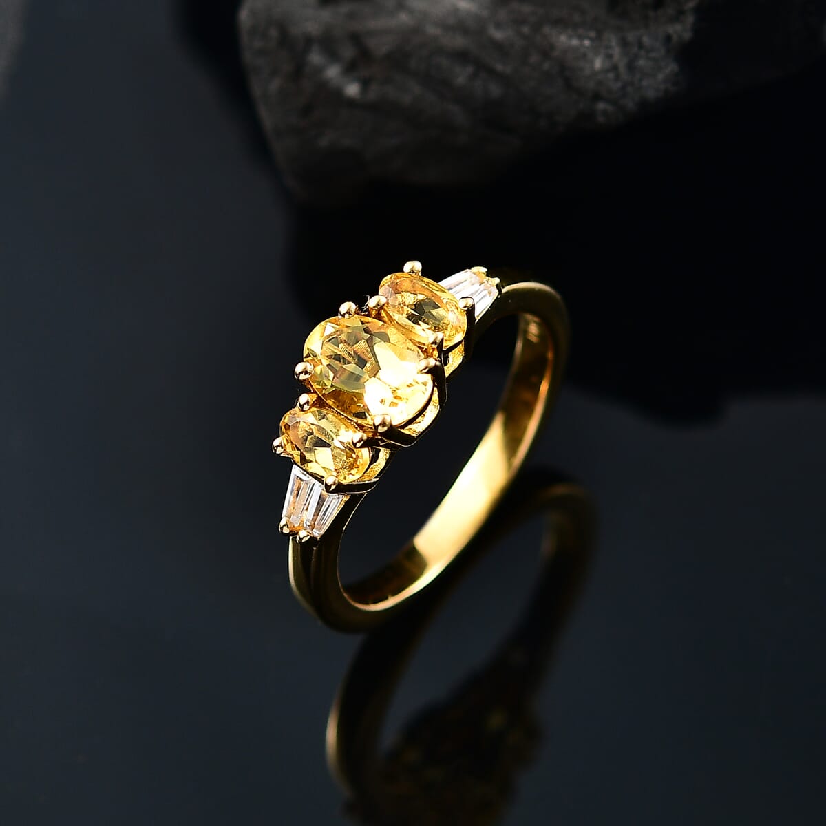 D'Joy Premium Brazilian Heliodor and White Zircon 1.40 ctw Trinity Ring in 18K Vermeil Yellow Gold Over Sterling Silver (Size 8.0) image number 1