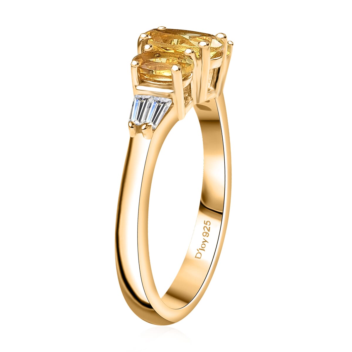D'Joy Premium Brazilian Heliodor and White Zircon 1.40 ctw Trinity Ring in 18K Vermeil Yellow Gold Over Sterling Silver (Size 8.0) image number 3