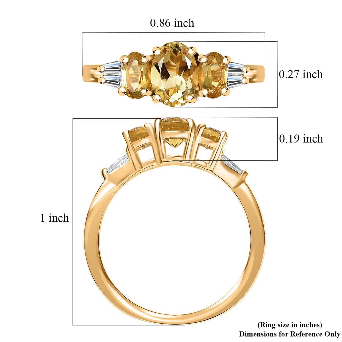 D'Joy Premium Brazilian Heliodor and White Zircon 1.40 ctw Trinity Ring in 18K Vermeil Yellow Gold Over Sterling Silver (Size 8.0) image number 5