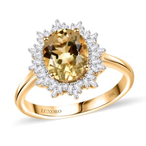Luxoro Premium Brazilian Heliodor and I2 Diamond 2.85 ctw Sunburst Ring in 10K Yellow Gold (Size 10.0)