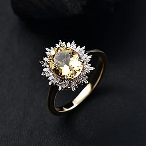 Luxoro Premium Brazilian Heliodor and I2 Diamond 2.85 ctw Sunburst Ring in 10K Yellow Gold (Size 10.0)