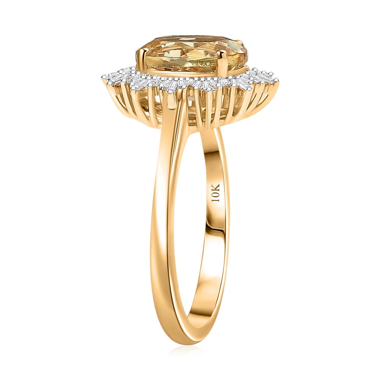 Luxoro Premium Brazilian Heliodor and I2 Diamond 2.85 ctw Sunburst Ring in 10K Yellow Gold (Size 10.0) image number 3