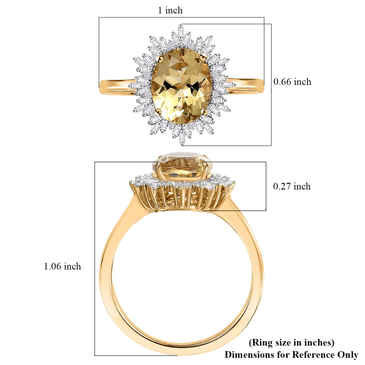 Luxoro Premium Brazilian Heliodor and I2 Diamond 2.85 ctw Sunburst Ring in 10K Yellow Gold (Size 10.0) image number 5