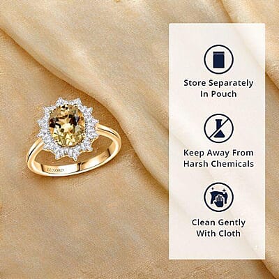 Luxoro Premium Brazilian Heliodor and I2 Diamond 2.85 ctw Sunburst Ring in 10K Yellow Gold (Size 11.0)