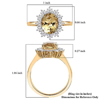 Luxoro Premium Brazilian Heliodor and I2 Diamond 2.85 ctw Sunburst Ring in 10K Yellow Gold (Size 11.0)