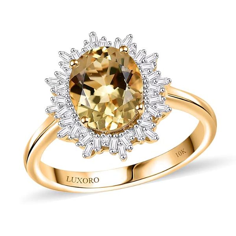 Luxoro Premium Brazilian Heliodor and I2 Diamond 2.85 ctw Sunburst Ring in 10K Yellow Gold (Size 12.0)