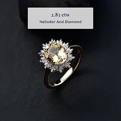 Luxoro Premium Brazilian Heliodor and I2 Diamond 2.85 ctw Sunburst Ring in 10K Yellow Gold (Size 12.0)