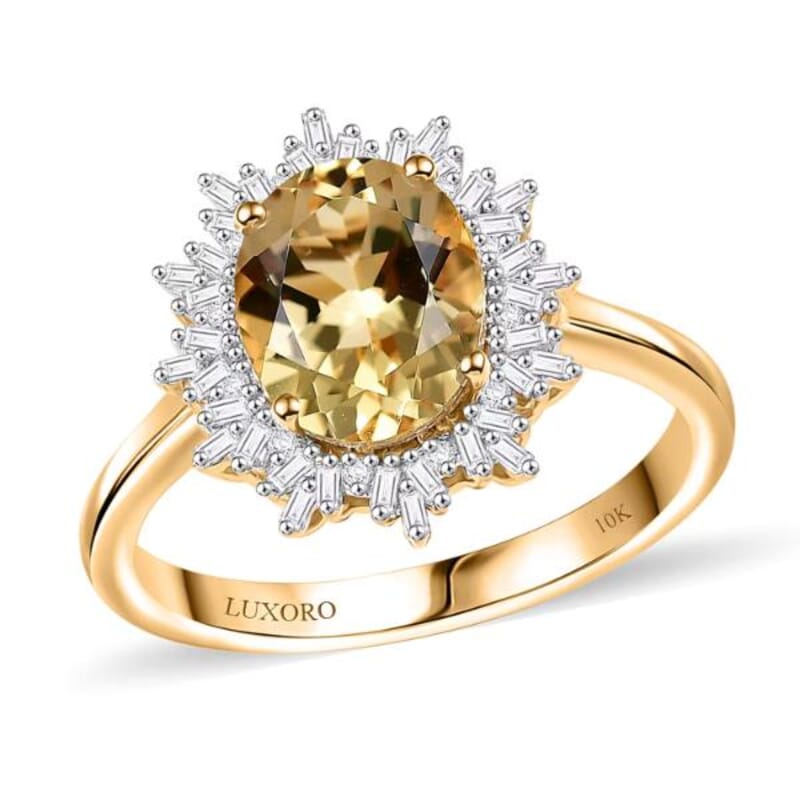 Luxoro Premium Brazilian Heliodor and I2 Diamond 2.85 ctw Sunburst Ring in 10K Yellow Gold (Size 6.0)
