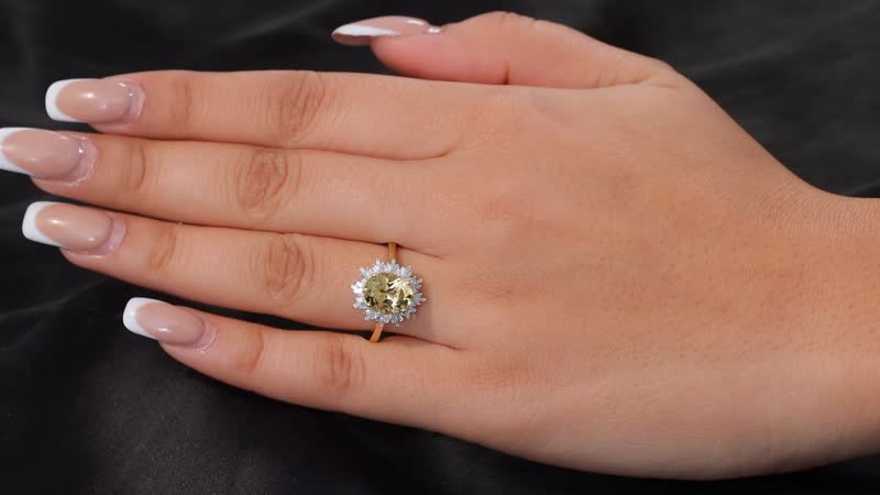 10K Yellow Gold Brazilian Heliodor, Diamond (I2)(0.25 cts)Ring (Size 7.0) 2.85 ctw