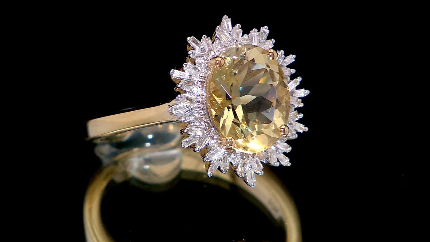 10K Yellow Gold Brazilian Heliodor, Diamond (I2)(0.25 cts)Ring (Size 7.0) 2.85 ctw