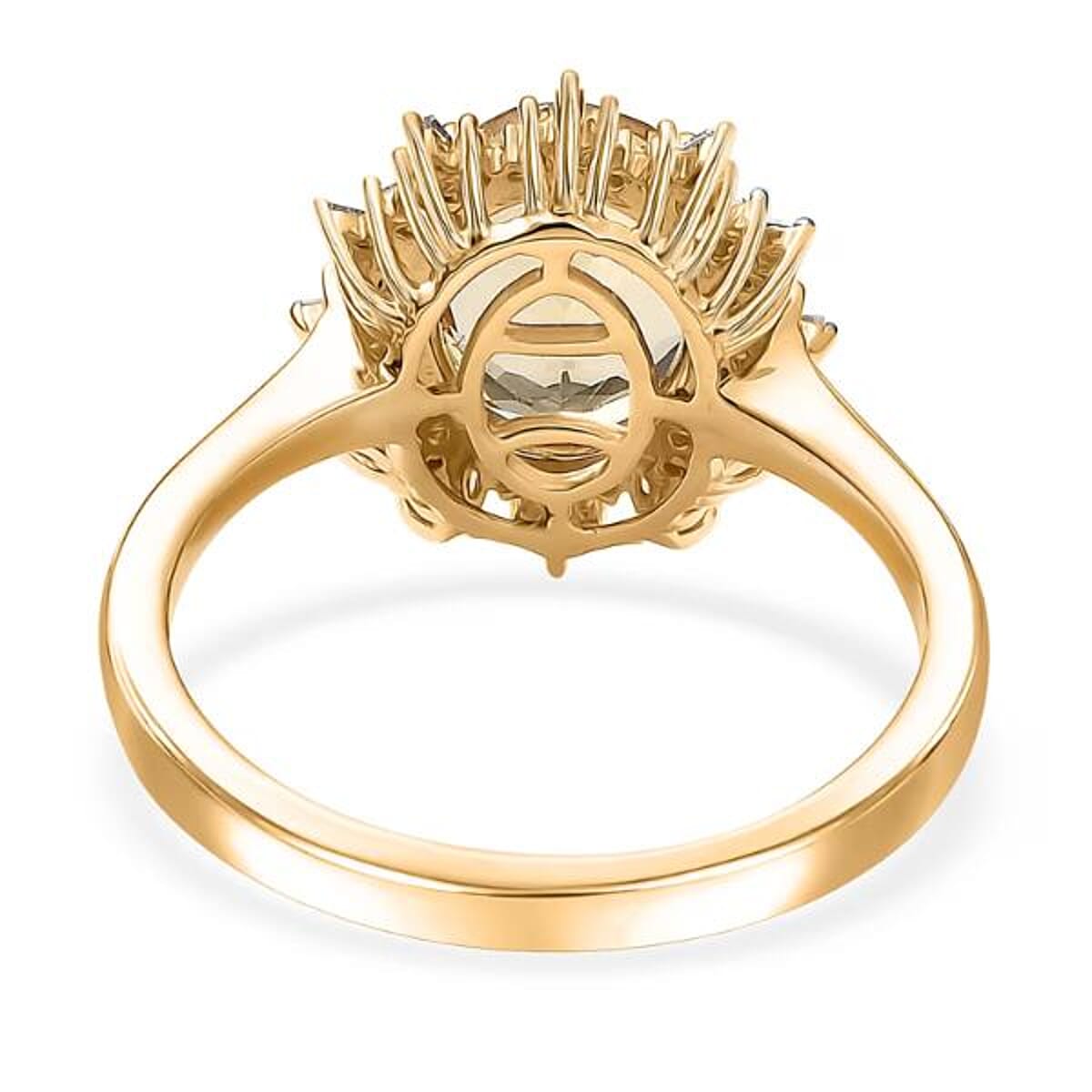 Luxoro Premium Brazilian Heliodor and I2 Diamond 2.85 ctw Sunburst Ring in 10K Yellow Gold (Size 7.0) image number 6