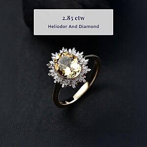 Luxoro Premium Brazilian Heliodor and I2 Diamond 2.85 ctw Sunburst Ring in 10K Yellow Gold (Size 7.5)