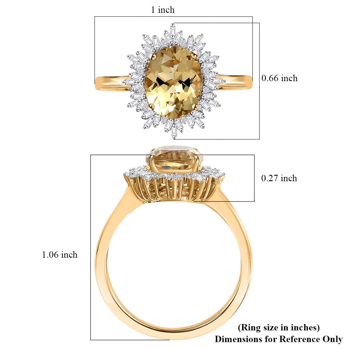 Luxoro Premium Brazilian Heliodor and I2 Diamond 2.85 ctw Sunburst Ring in 10K Yellow Gold (Size 8.0) image number 5