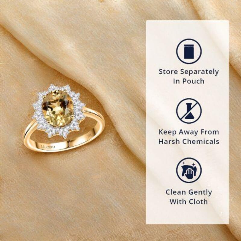 Luxoro Premium Brazilian Heliodor and I2 Diamond 2.85 ctw Sunburst Ring in 10K Yellow Gold (Size 8.5)