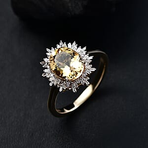 Luxoro Premium Brazilian Heliodor and I2 Diamond 2.85 ctw Sunburst Ring in 10K Yellow Gold (Size 9.0)