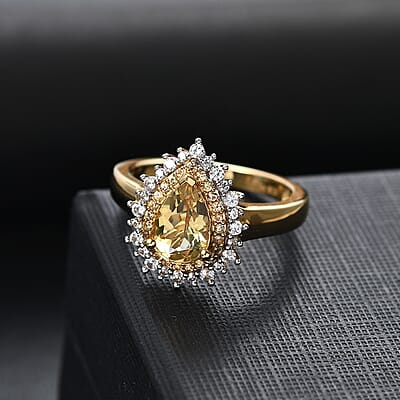 D'Joy Premium Brazilian Heliodor and Multi Gemstone 1.65 ctw Sunlit Raindrop Ring in 18K Yellow Gold Vermeil Sterling Silver (Size 10.0) 
