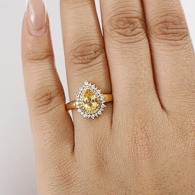 D'Joy Premium Brazilian Heliodor and Multi Gemstone 1.65 ctw Sunlit Raindrop Ring in 18K Yellow Gold Vermeil Sterling Silver (Size 10.0) 