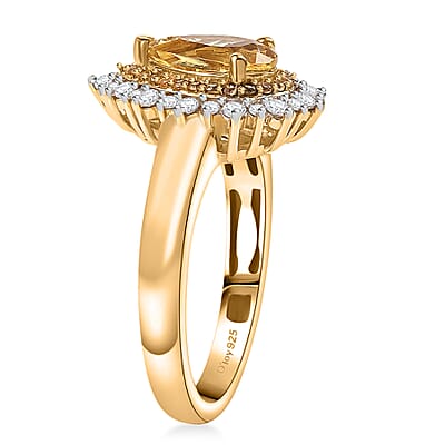 D'Joy Premium Brazilian Heliodor and Multi Gemstone 1.65 ctw Sunlit Raindrop Ring in 18K Yellow Gold Vermeil Sterling Silver (Size 10.0) 
