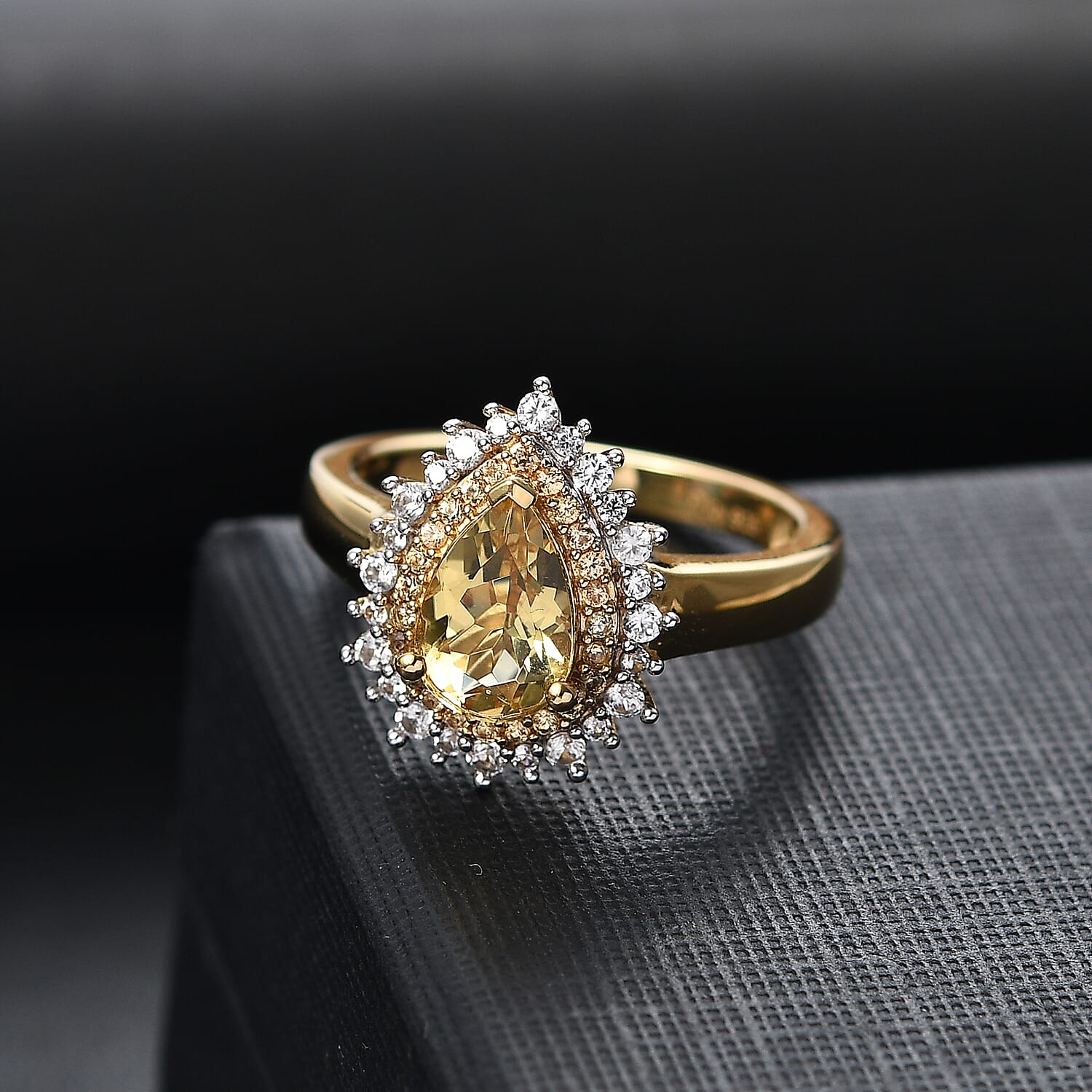 D'Joy Premium Brazilian Heliodor and Multi Gemstone 1.65 ctw Sunlit Raindrop Ring in 18K Yellow Gold Vermeil Sterling Silver (Size 9.0) 