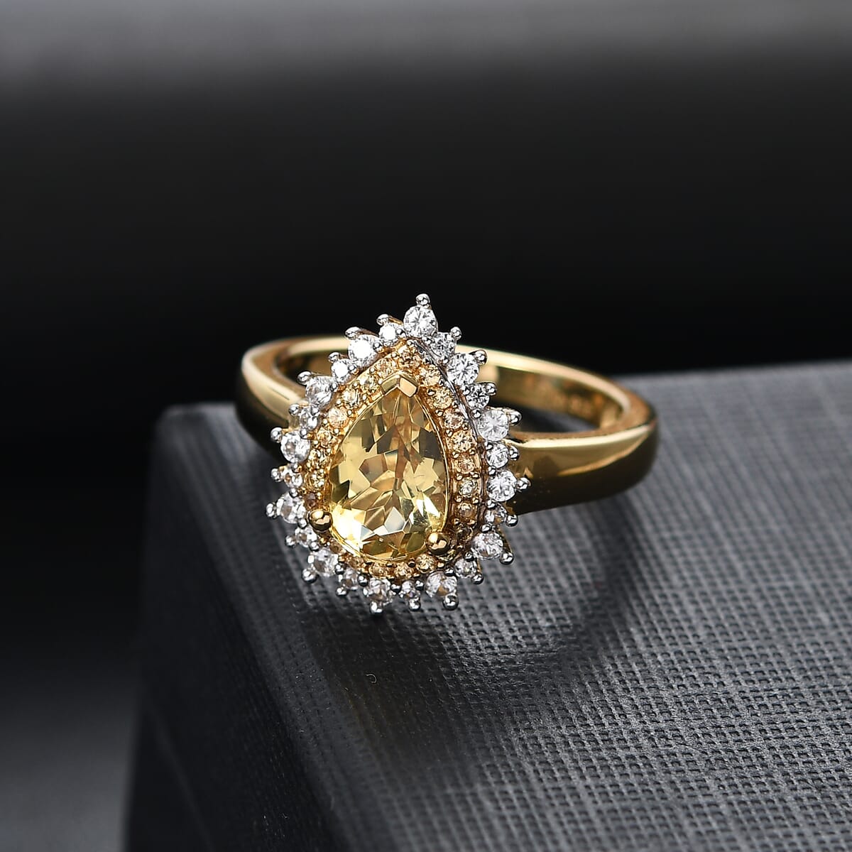 D'Joy Premium Brazilian Heliodor and Multi Gemstone 1.65 ctw Sunlit Raindrop Ring in 18K Yellow Gold Vermeil Sterling Silver (Size 9.0)  image number 1