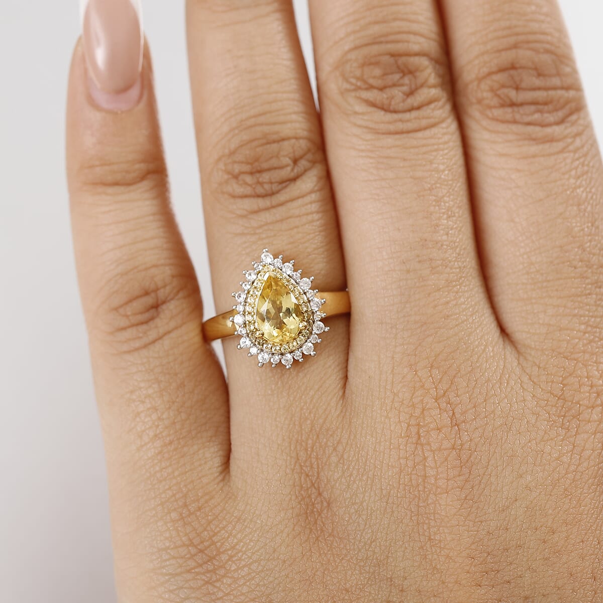 D'Joy Premium Brazilian Heliodor and Multi Gemstone 1.65 ctw Sunlit Raindrop Ring in 18K Yellow Gold Vermeil Sterling Silver (Size 9.0)  image number 2