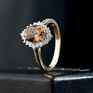 Certified and Appraised Luxoro AAA Golden Turkizite, Diamond Ring in 10K Yellow Gold 2.60 ctw (Size 5.5)