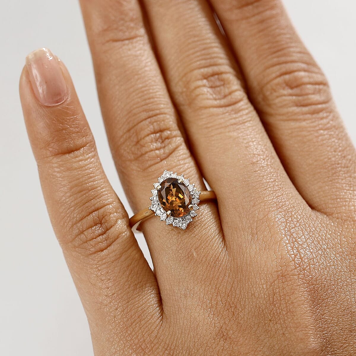Certified & Appraised Luxoro AAA Golden Turkizite and I2 Diamond 2.60 ctw Ring in 10K Yellow Gold (Size 8.5) image number 2