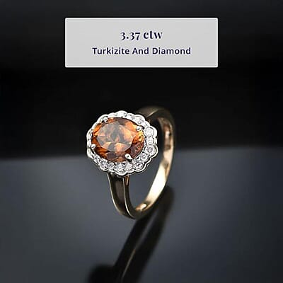 Certified & Appraised Luxoro AAA Golden Turkizite and I2 Diamond 3.37 ctw Ring in 10K Yellow Gold (Size 12.0)