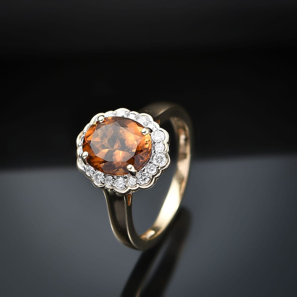 Certified & Appraised Luxoro AAA Golden Turkizite and I2 Diamond 3.37 ctw Ring in 10K Yellow Gold (Size 8.5) image number 1