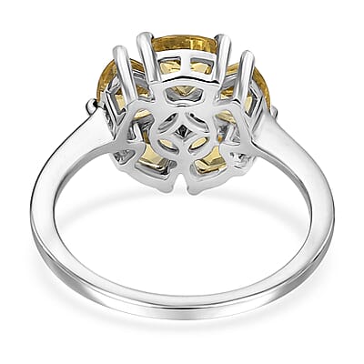 D'Joy Premium Brazilian Heliodor and Moissanite 2.00 ctw Sunflower Spark Ring in Rhodium Over Sterling Silver (Size 10.0) 