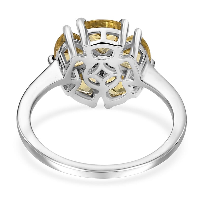D'Joy Premium Brazilian Heliodor and Moissanite 2.00 ctw Sunflower Spark Ring in Rhodium Over Sterling Silver (Size 10.0) 