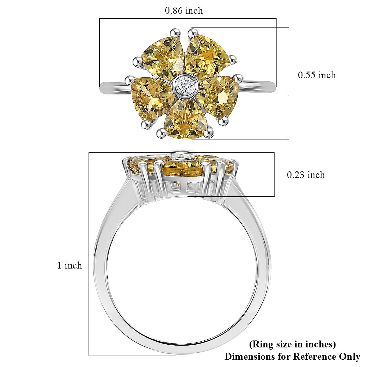 D'Joy Premium Brazilian Heliodor and Moissanite 2.00 ctw Sunflower Spark Ring in Rhodium Over Sterling Silver (Size 10.0) 