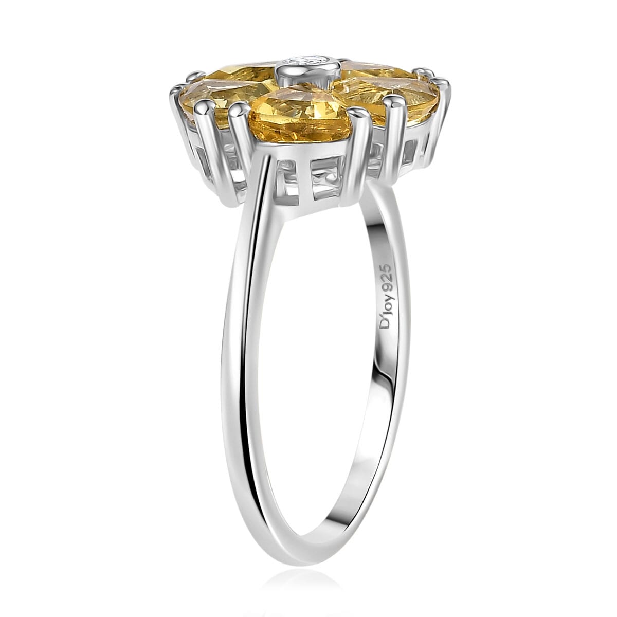 D'Joy Premium Brazilian Heliodor and Moissanite 2.00 ctw Sunflower Spark Ring in Rhodium Over Sterling Silver (Size 5.0)  image number 3