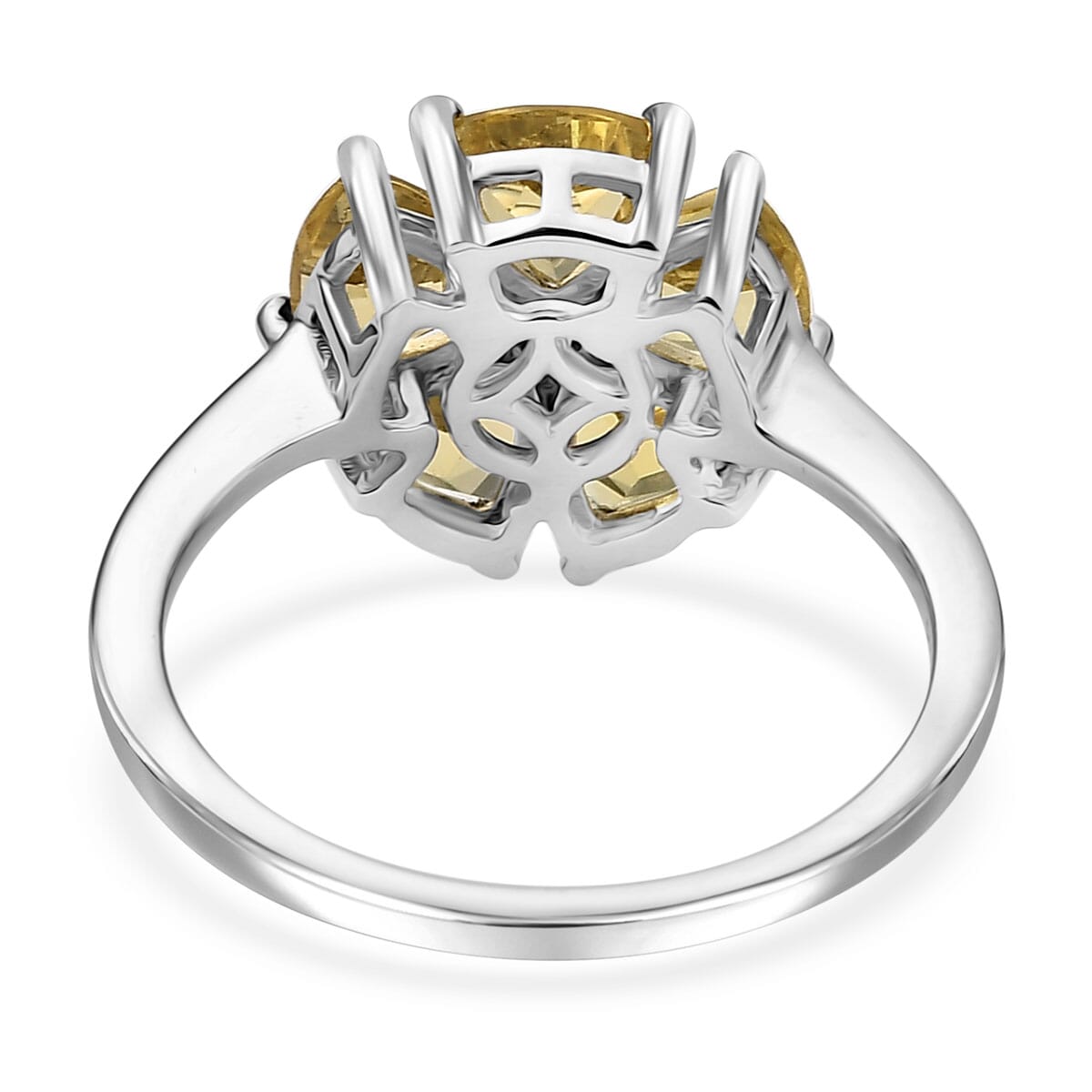 D'Joy Premium Brazilian Heliodor and Moissanite 2.00 ctw Sunflower Spark Ring in Rhodium Over Sterling Silver (Size 5.0)  image number 4