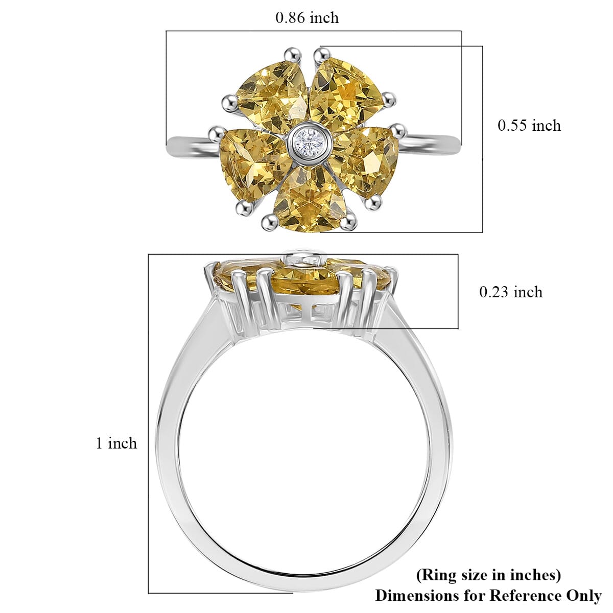 D'Joy Premium Brazilian Heliodor and Moissanite 2.00 ctw Sunflower Spark Ring in Rhodium Over Sterling Silver (Size 5.0)  image number 5