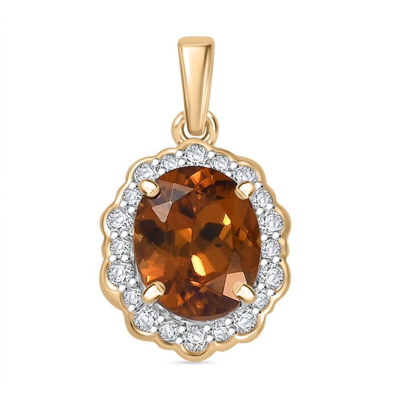 Certified & Appraised Luxoro AAA Golden Turkizite and I2 Diamond 3.37 ctw Pendant without Chain in 10K Yellow Gold