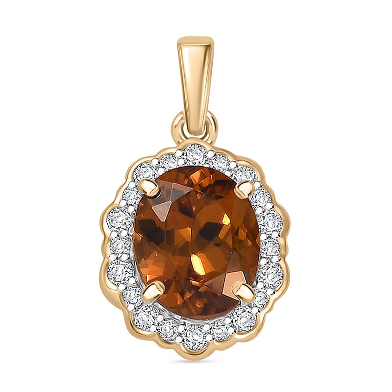 Certified & Appraised Luxoro AAA Golden Turkizite and I2 Diamond 3.37 ctw Pendant without Chain in 10K Yellow Gold