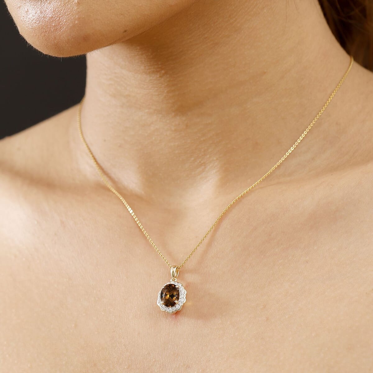 Certified & Appraised Luxoro AAA Golden Turkizite and I2 Diamond 3.37 ctw Pendant without Chain in 10K Yellow Gold image number 1