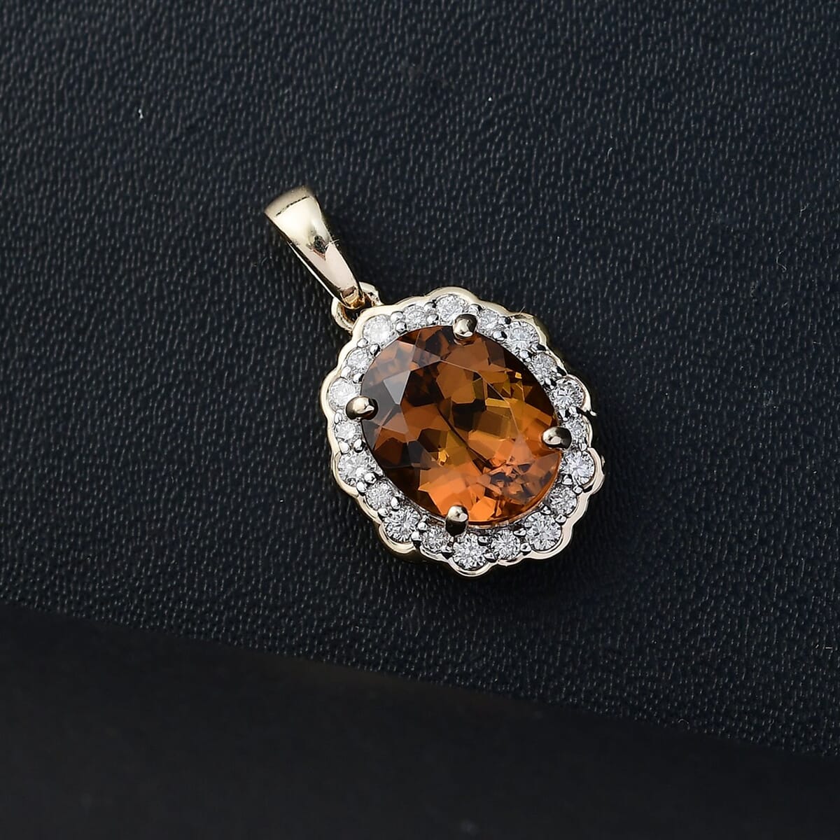 Certified & Appraised Luxoro AAA Golden Turkizite and I2 Diamond 3.37 ctw Pendant without Chain in 10K Yellow Gold image number 2
