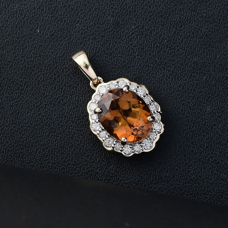 Certified & Appraised Luxoro AAA Golden Turkizite and I2 Diamond 3.37 ctw Pendant without Chain in 10K Yellow Gold
