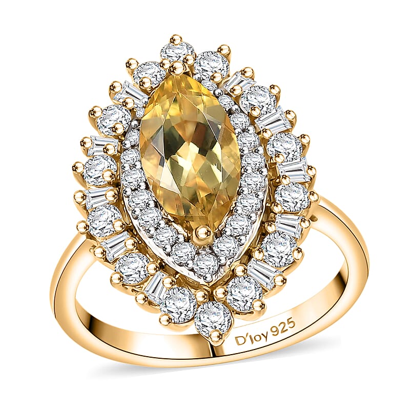 D'Joy Premium Brazilian Heliodor and White Zircon 3.30 ctw Ring in 18K Vermeil Yellow Gold Over Sterling Silver (Size 10.0)