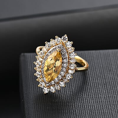 D'Joy Premium Brazilian Heliodor and White Zircon 3.30 ctw Ring in 18K Vermeil Yellow Gold Over Sterling Silver (Size 10.0)