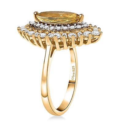 D'Joy Premium Brazilian Heliodor and White Zircon 3.30 ctw Ring in 18K Vermeil Yellow Gold Over Sterling Silver (Size 10.0)