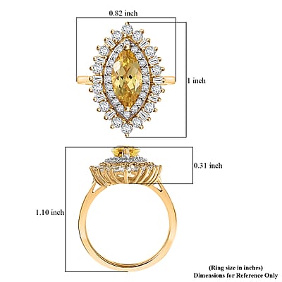 D'Joy Premium Brazilian Heliodor and White Zircon 3.30 ctw Ring in 18K Vermeil Yellow Gold Over Sterling Silver (Size 10.0)