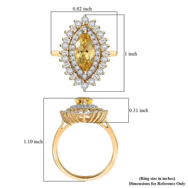 D'Joy Premium Brazilian Heliodor and White Zircon 3.30 ctw Ring in 18K Vermeil Yellow Gold Over Sterling Silver (Size 10.0)