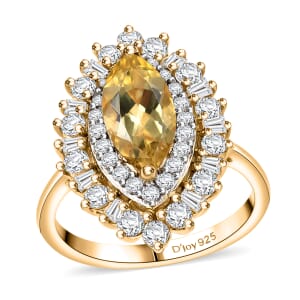D'Joy Premium Brazilian Heliodor and White Zircon 3.30 ctw Ring in 18K Vermeil Yellow Gold Over Sterling Silver (Size 7.0)