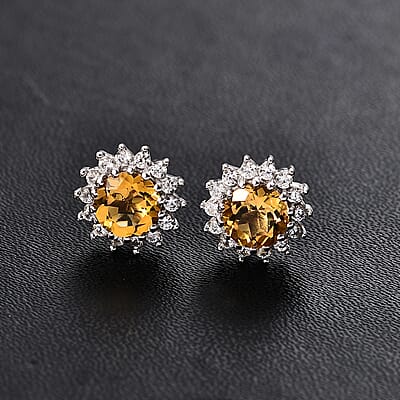 D'Joy Premium Brazilian Heliodor and White Zircon 2.15 ctw Sunburst Earrings in Rhodium Over Sterling Silver